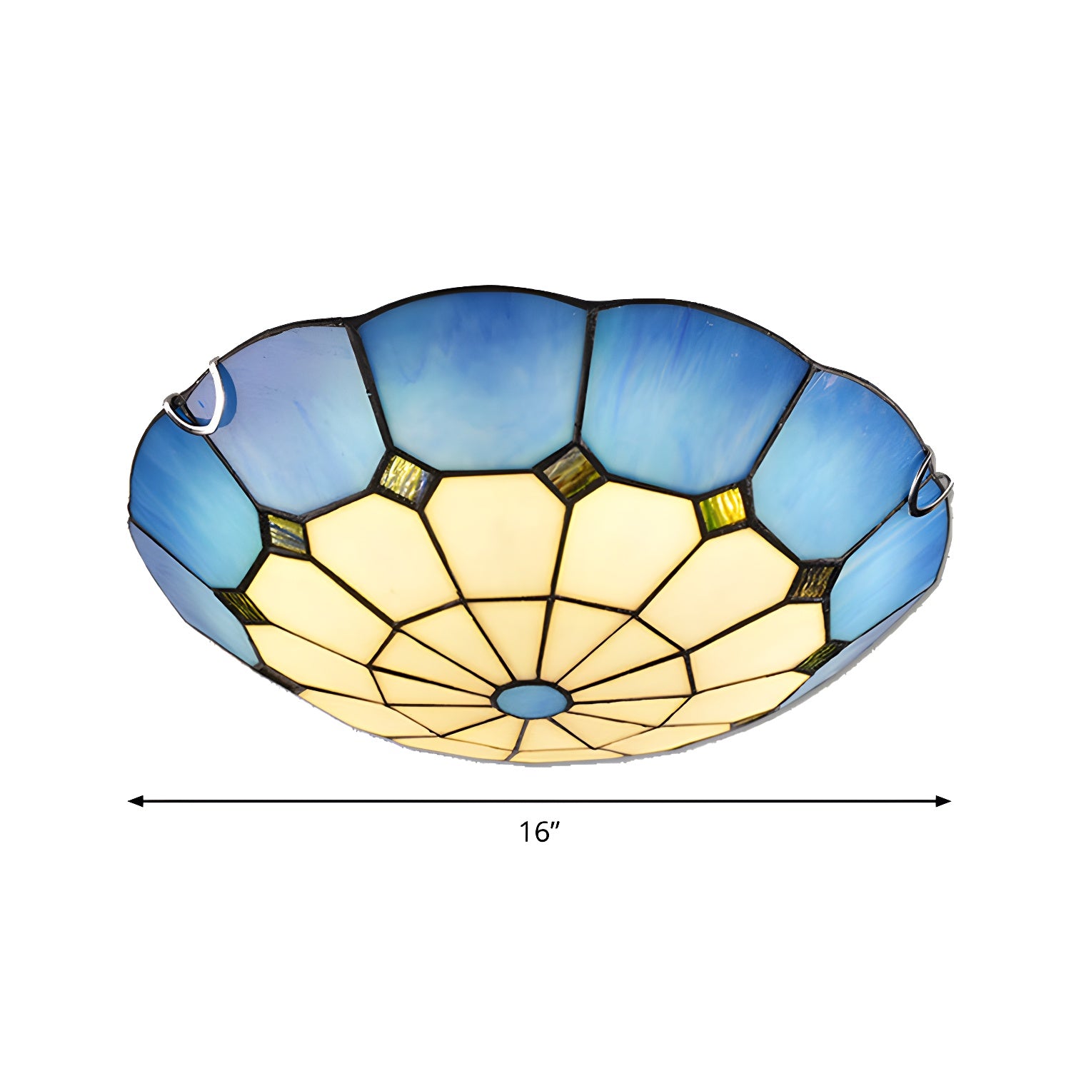 Grid Patterned LED Flush Light Tiffany Glass Classic Flush Ceiling Lighting Fixture Blue 16" Clearhalo 'Ceiling Lights' 'Close To Ceiling Lights' 'Close to ceiling' 'Flush mount' Lighting' 2255615