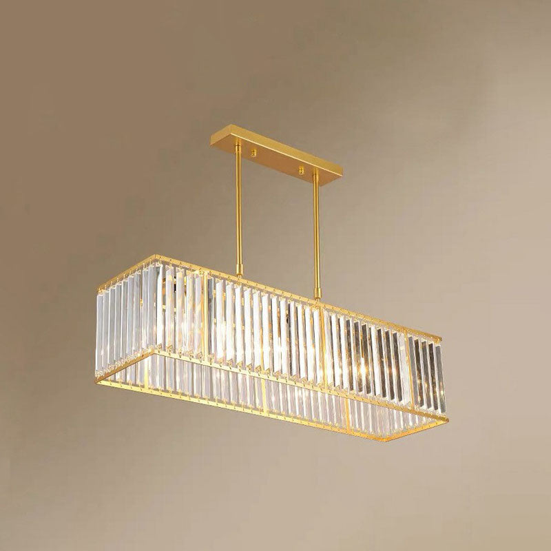 Rectangle Dining Room Hanging Lamp Prismatic Crystal 4 Bulbs Simplicity Island Chandelier Light Clearhalo 'Ceiling Lights' 'Island Lights' Lighting' 2255632