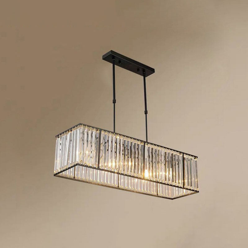 Rectangle Dining Room Hanging Lamp Prismatic Crystal 4 Bulbs Simplicity Island Chandelier Light Clearhalo 'Ceiling Lights' 'Island Lights' Lighting' 2255636