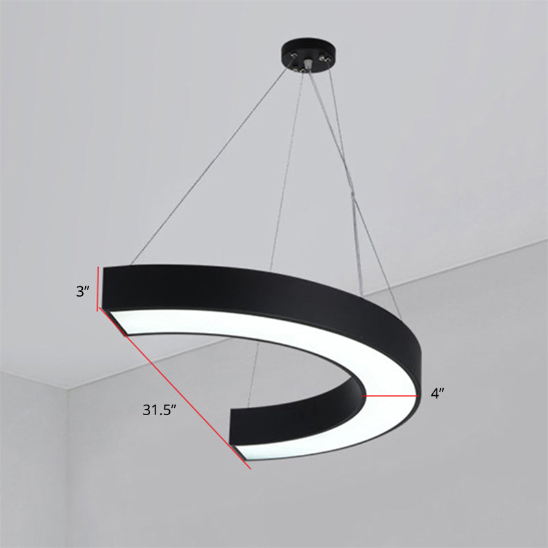 Curve Acrylic LED Hanging Lighting Modern Chandelier Light Fixture for Gymnasium Black 31.5" Clearhalo 'Ceiling Lights' 'Chandeliers' 'Modern Chandeliers' 'Modern' Lighting' 2255755