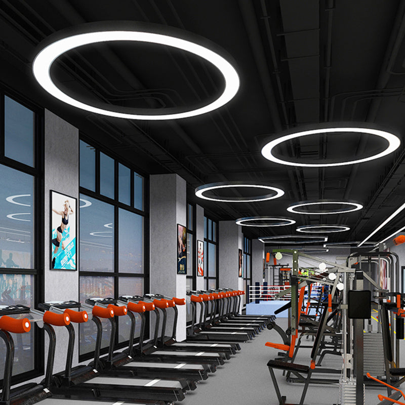 Metal Loop Shaped LED Chandelier Lamp Simplicity Black Finish Pendant Light for Gym Clearhalo 'Ceiling Lights' 'Chandeliers' 'Modern Chandeliers' 'Modern' Lighting' 2255788