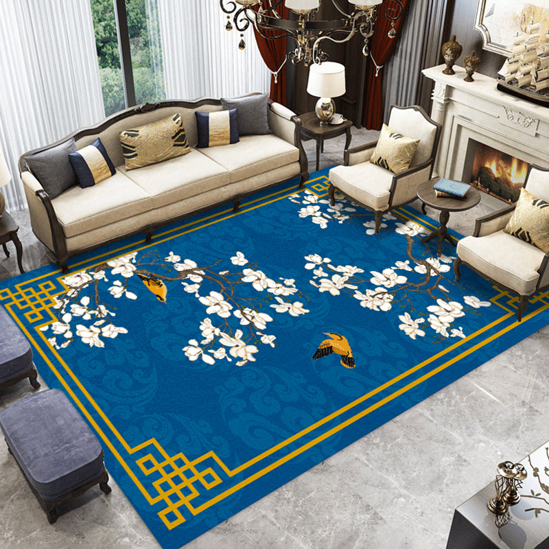 Multi Color Chinoiserie Rug Synthetics Printing Rug Stain Resistant Anti-Slip Washable Rug for Living Room Royal Blue Clearhalo 'Area Rug' 'Rug' 2256603