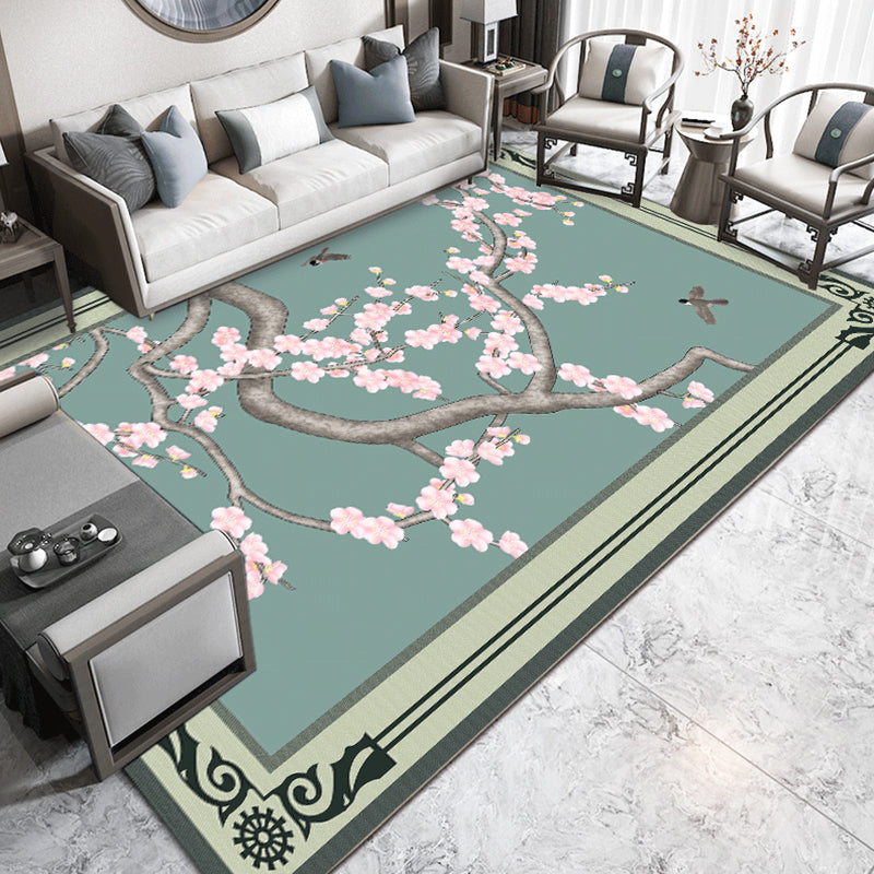 Multi Color Chinoiserie Rug Synthetics Printing Rug Stain Resistant Anti-Slip Washable Rug for Living Room Turquoise Clearhalo 'Area Rug' 'Rug' 2256604