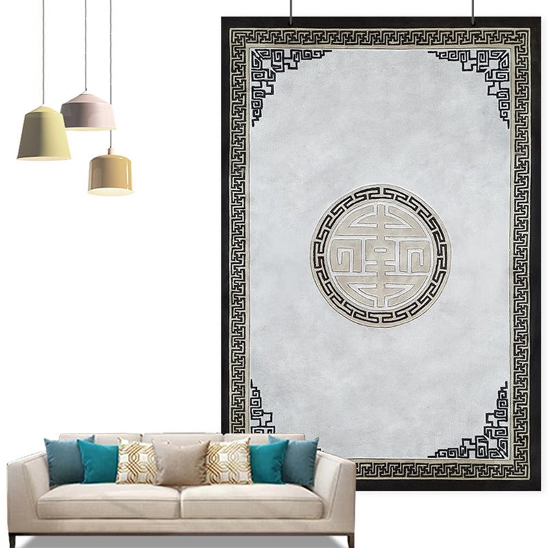 Classic Zen Print Rug Multi-Colored Chinese Carpet Polypropylene Non-Slip Backing Pet-Friendly Stain Resistant Rug for Home Silver Gray Clearhalo 'Area Rug' 'Rug' 2256629