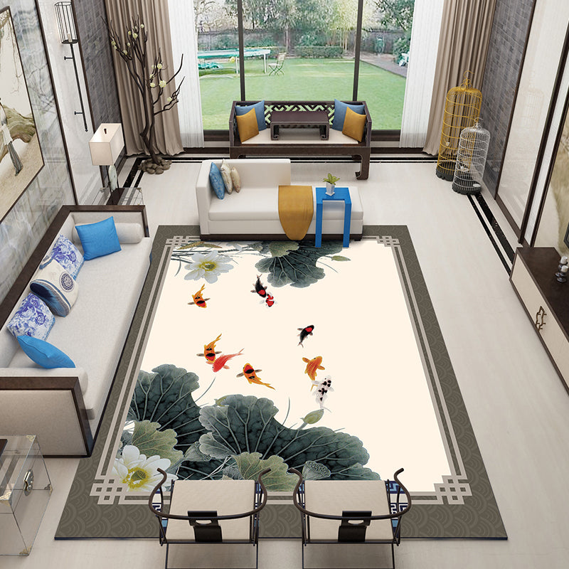 Classic Zen Print Rug Multi-Colored Chinese Carpet Polypropylene Non-Slip Backing Pet-Friendly Stain Resistant Rug for Home White Clearhalo 'Area Rug' 'Rug' 2256637