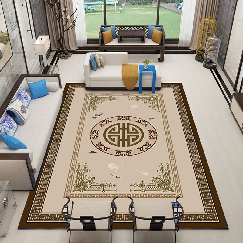 Classic Zen Print Rug Multi-Colored Chinese Carpet Polypropylene Non-Slip Backing Pet-Friendly Stain Resistant Rug for Home Khaki Clearhalo 'Area Rug' 'Rug' 2256641