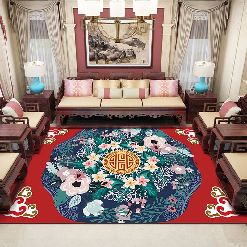 Classic Zen Print Rug Multi-Colored Chinese Carpet Polypropylene Non-Slip Backing Pet-Friendly Stain Resistant Rug for Home Burgundy Clearhalo 'Area Rug' 'Rug' 2256643