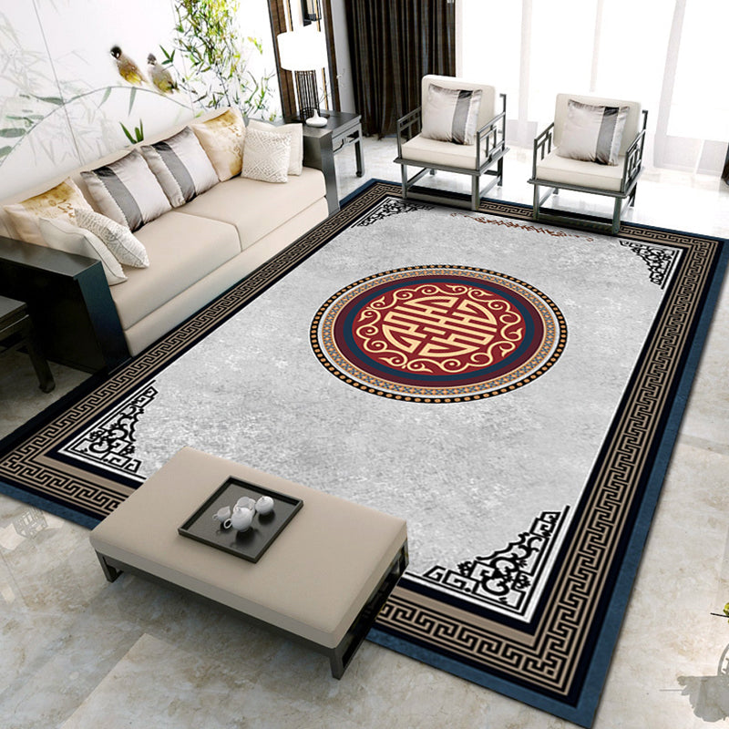 Classic Zen Print Rug Multi-Colored Chinese Carpet Polypropylene Non-Slip Backing Pet-Friendly Stain Resistant Rug for Home Grey Clearhalo 'Area Rug' 'Rug' 2256646