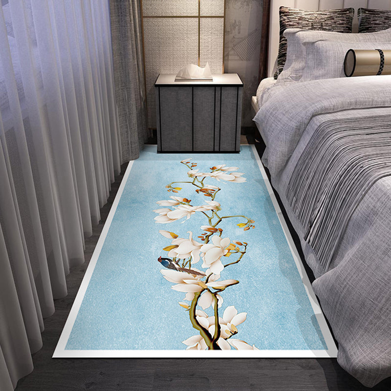 Chinoiserie Flower Printed Rug Multi-Color Polyester Rug Non-Slip Stain Resistant Washable Runner Rug for Bedroom Sky Blue Clearhalo 'Area Rug' 'Rug' 2256653