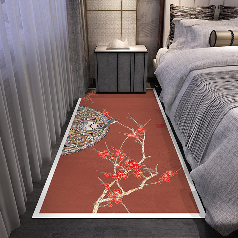 Chinoiserie Flower Printed Rug Multi-Color Polyester Rug Non-Slip Stain Resistant Washable Runner Rug for Bedroom Red Clearhalo 'Area Rug' 'Rug' 2256657