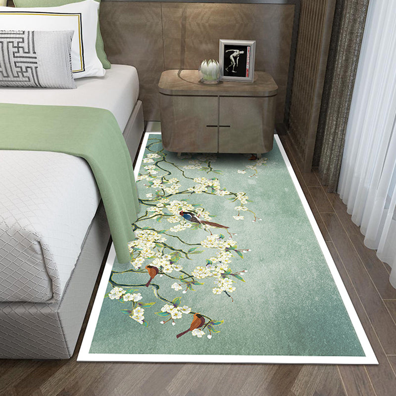 Chinoiserie Flower Printed Rug Multi-Color Polyester Rug Non-Slip Stain Resistant Washable Runner Rug for Bedroom Green Clearhalo 'Area Rug' 'Rug' 2256658