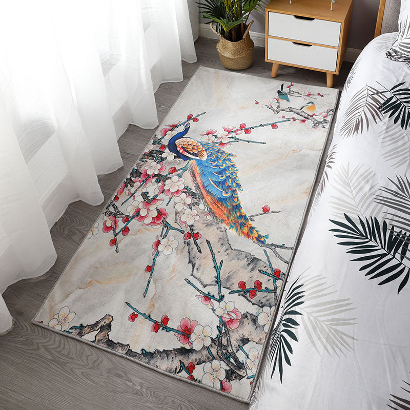 Chinoiserie Bedroom Rug Multi Colored Flower Blossom Carpet Polyester Machine Washable Anti-Slip Pet-Friendly Rug Light Gray Clearhalo 'Area Rug' 'Rug' 2256721
