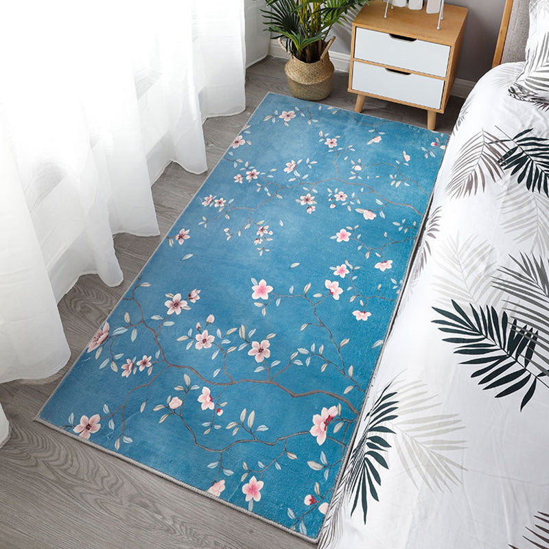 Chinoiserie Bedroom Rug Multi Colored Flower Blossom Carpet Polyester Machine Washable Anti-Slip Pet-Friendly Rug Peacock Blue Clearhalo 'Area Rug' 'Rug' 2256722