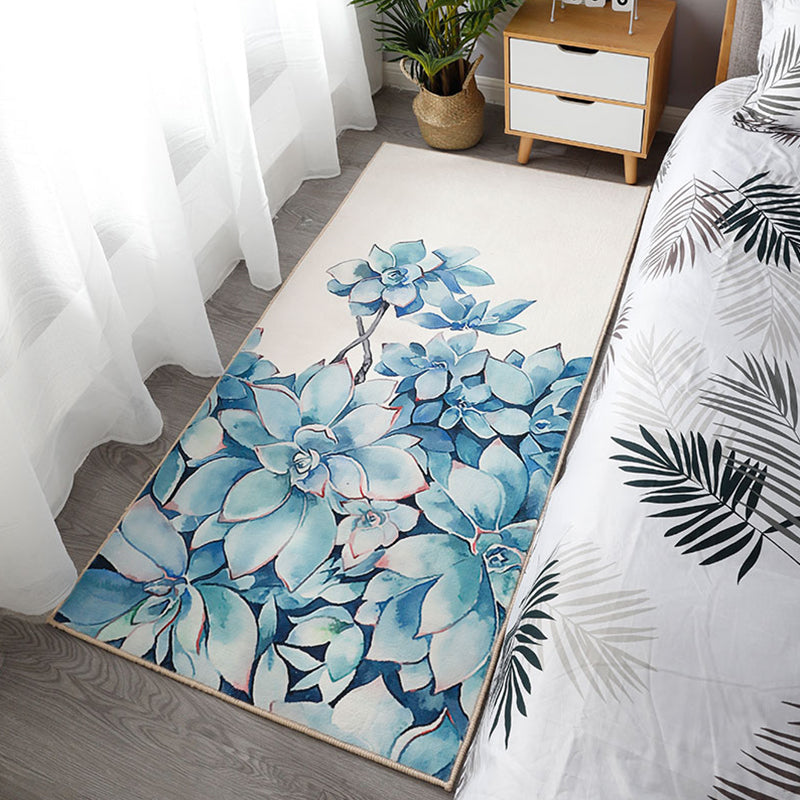 Chinoiserie Bedroom Rug Multi Colored Flower Blossom Carpet Polyester Machine Washable Anti-Slip Pet-Friendly Rug Lake Blue-White Clearhalo 'Area Rug' 'Rug' 2256723