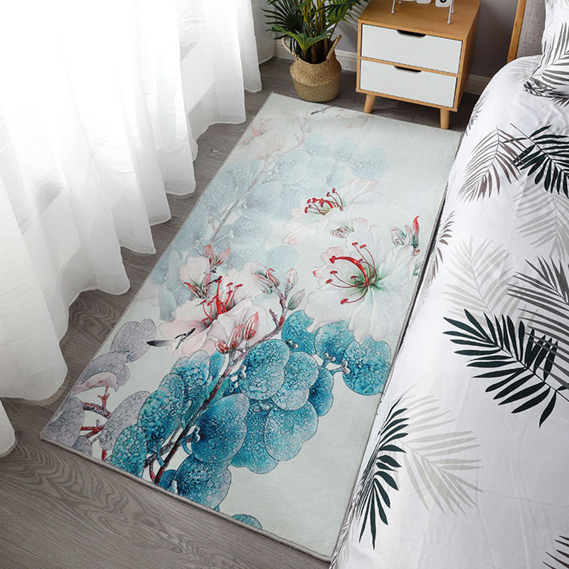 Chinoiserie Bedroom Rug Multi Colored Flower Blossom Carpet Polyester Machine Washable Anti-Slip Pet-Friendly Rug Sky Blue Clearhalo 'Area Rug' 'Rug' 2256725