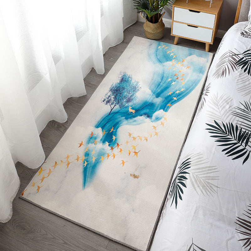 Chinoiserie Bedroom Rug Multi Colored Flower Blossom Carpet Polyester Machine Washable Anti-Slip Pet-Friendly Rug Royal Blue-White Clearhalo 'Area Rug' 'Rug' 2256727