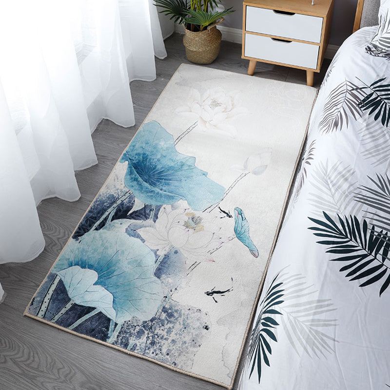 Chinoiserie Bedroom Rug Multi Colored Flower Blossom Carpet Polyester Machine Washable Anti-Slip Pet-Friendly Rug Light Blue Clearhalo 'Area Rug' 'Rug' 2256732
