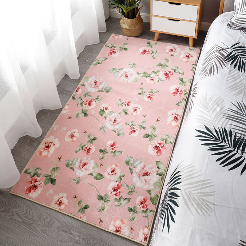 Chinoiserie Bedroom Rug Multi Colored Flower Blossom Carpet Polyester Machine Washable Anti-Slip Pet-Friendly Rug Pink Clearhalo 'Area Rug' 'Rug' 2256734