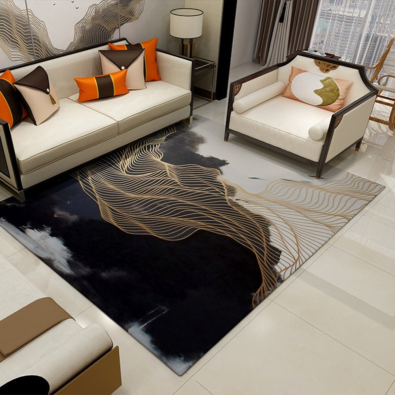 Multi Color Landscape Printed Rug Synthetics Asian Rug Machine Washable Anti-Slip Backing Pet-Friendly Rug for Room Black Clearhalo 'Area Rug' 'Rug' 2256748