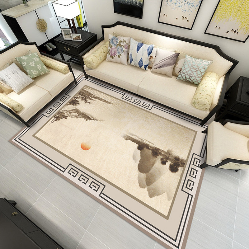 Multi Color Landscape Printed Rug Synthetics Asian Rug Machine Washable Anti-Slip Backing Pet-Friendly Rug for Room Beige Clearhalo 'Area Rug' 'Rug' 2256750