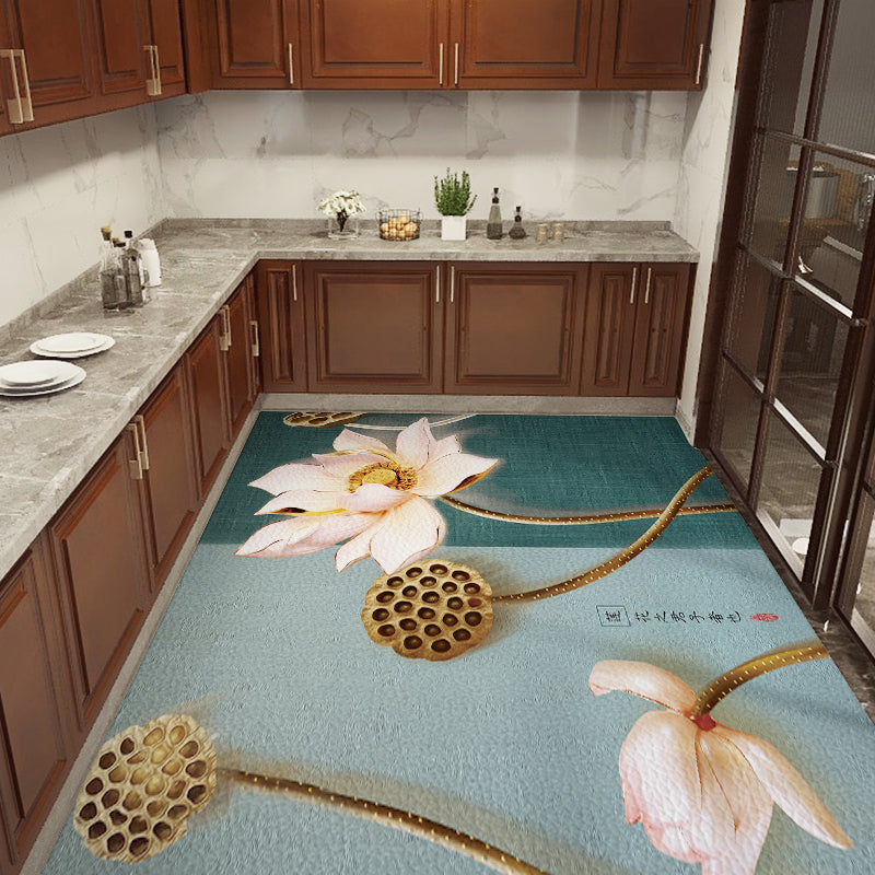 Chinoiserie Kitchen Rug Multicolor Print Rug Polypropylene Waterproof Stain Resistant Anti-Slip Rug Green Clearhalo 'Area Rug' 'Rug' 2256755