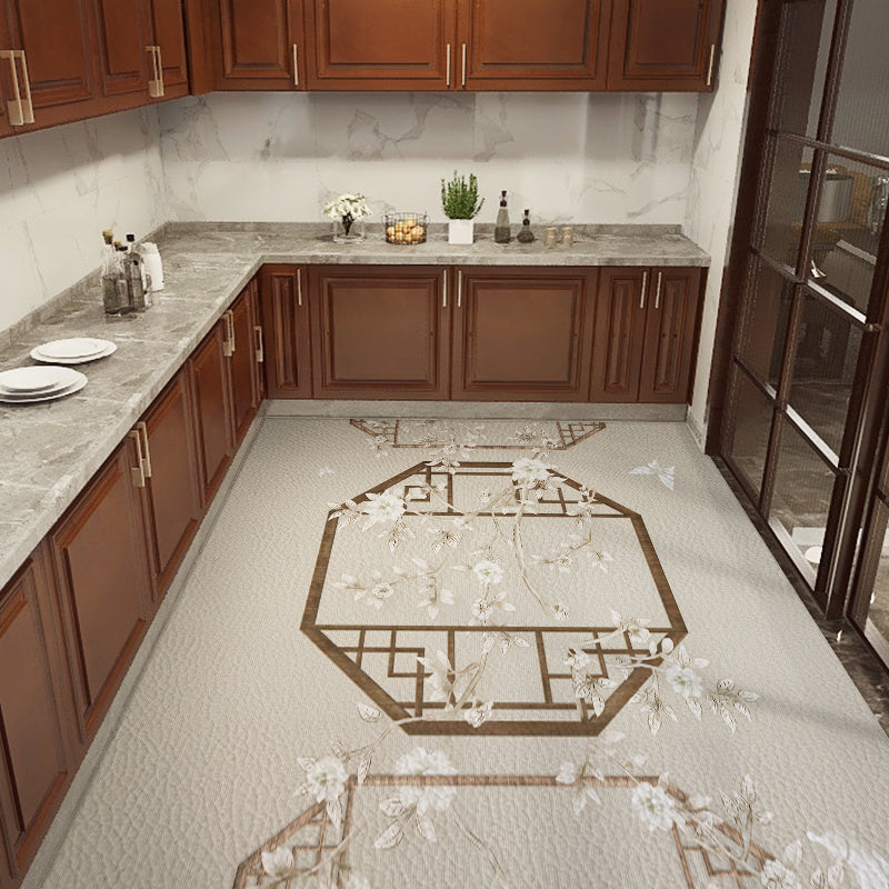 Chinoiserie Kitchen Rug Multicolor Print Rug Polypropylene Waterproof Stain Resistant Anti-Slip Rug Light Beige Clearhalo 'Area Rug' 'Rug' 2256756