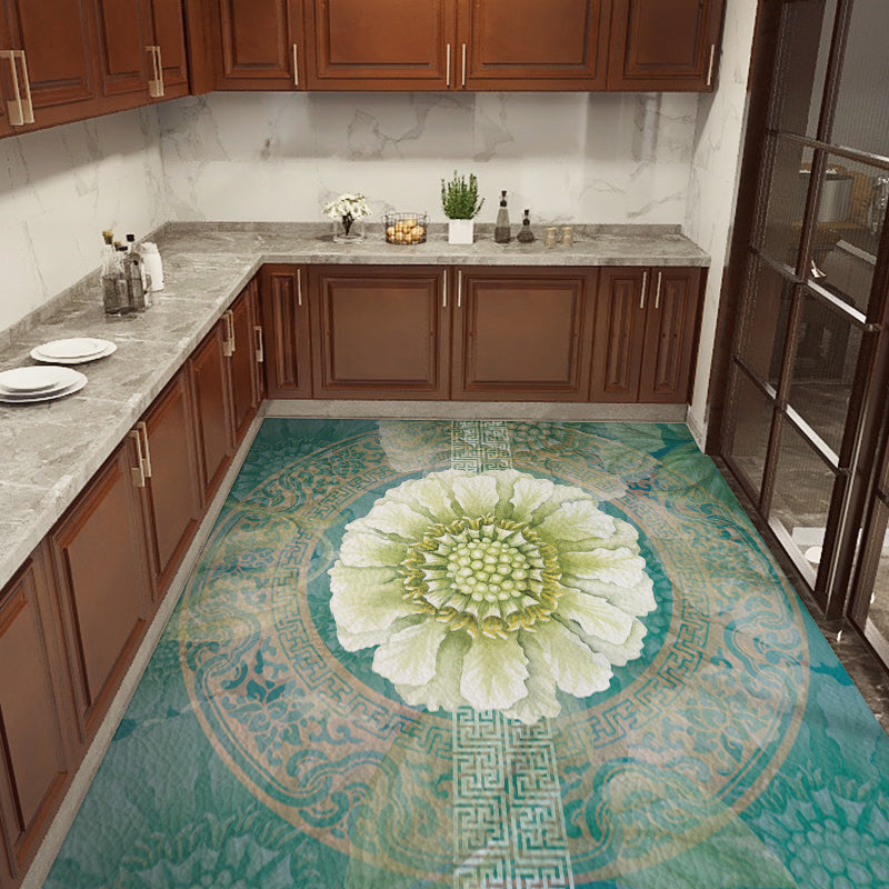 Chinoiserie Kitchen Rug Multicolor Print Rug Polypropylene Waterproof Stain Resistant Anti-Slip Rug White-Yellow Clearhalo 'Area Rug' 'Rug' 2256758