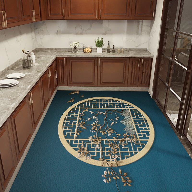 Chinoiserie Kitchen Rug Multicolor Print Rug Polypropylene Waterproof Stain Resistant Anti-Slip Rug Blue Clearhalo 'Area Rug' 'Rug' 2256762