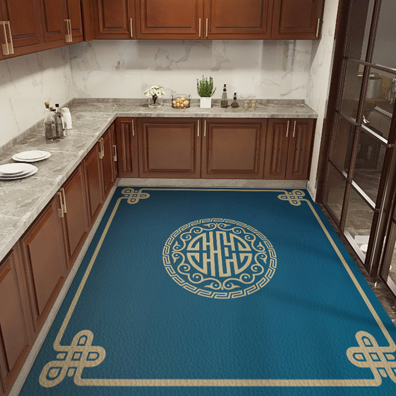 Classical Printed Rug Multi Color Oriental Rug PU Leather Stain Resistant Easy Care Anti-Slip Rug for Kitchen Blue Clearhalo 'Area Rug' 'Rug' 2256767