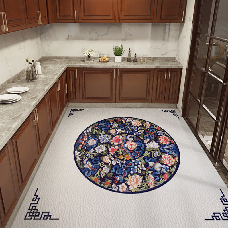 Classical Printed Rug Multi Color Oriental Rug PU Leather Stain Resistant Easy Care Anti-Slip Rug for Kitchen White-Blue Clearhalo 'Area Rug' 'Rug' 2256772