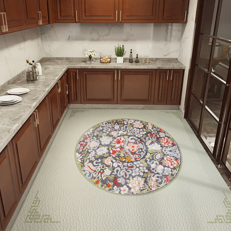Classical Printed Rug Multi Color Oriental Rug PU Leather Stain Resistant Easy Care Anti-Slip Rug for Kitchen Light Green Clearhalo 'Area Rug' 'Rug' 2256775