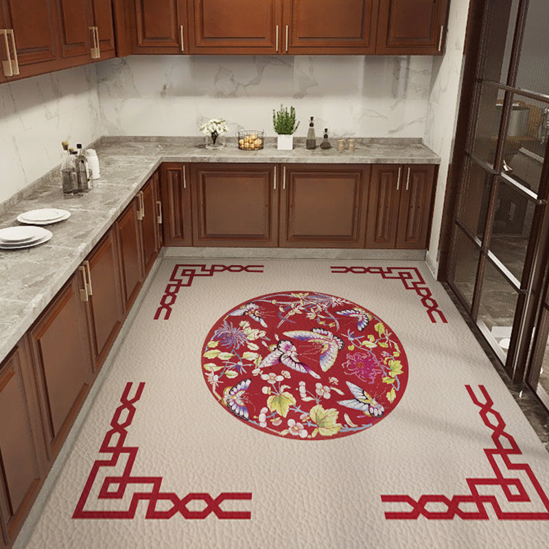 Classical Printed Rug Multi Color Oriental Rug PU Leather Stain Resistant Easy Care Anti-Slip Rug for Kitchen Brick Red Clearhalo 'Area Rug' 'Rug' 2256781