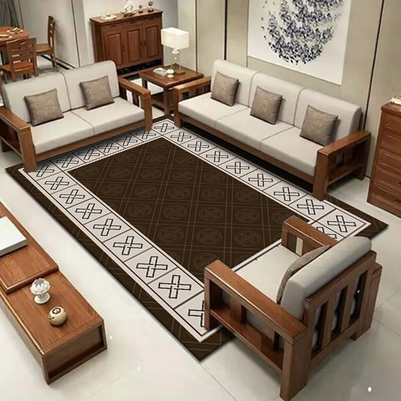 Chinese Parlor Rug Multi-Color Greek Key Border Print Rug Polyester Pet-Friendly Stain Resistant Anti-Slip Backing Rug Chocolate Clearhalo 'Area Rug' 'Rug' 2256802