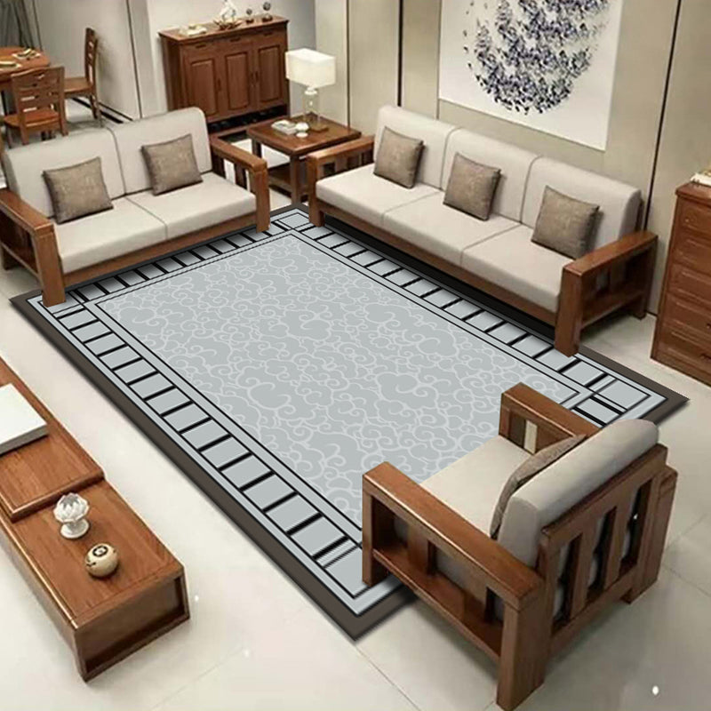 Chinese Parlor Rug Multi-Color Greek Key Border Print Rug Polyester Pet-Friendly Stain Resistant Anti-Slip Backing Rug Gray-Green Clearhalo 'Area Rug' 'Rug' 2256805