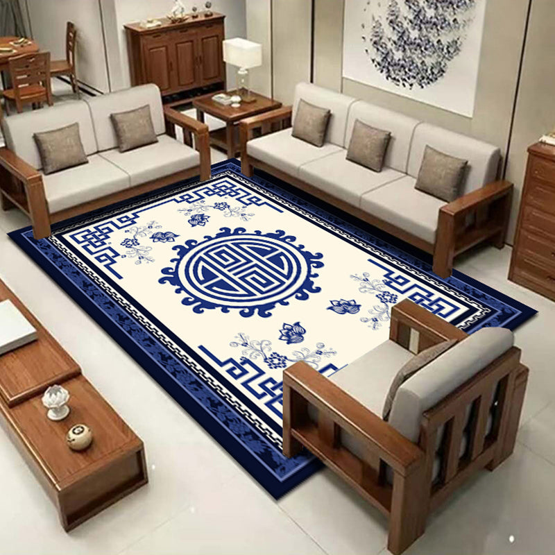 Chinese Parlor Rug Multi-Color Greek Key Border Print Rug Polyester Pet-Friendly Stain Resistant Anti-Slip Backing Rug Blue Clearhalo 'Area Rug' 'Rug' 2256811