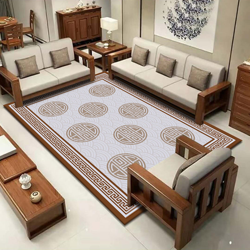 Chinese Parlor Rug Multi-Color Greek Key Border Print Rug Polyester Pet-Friendly Stain Resistant Anti-Slip Backing Rug Tan Clearhalo 'Area Rug' 'Rug' 2256812