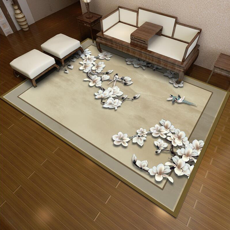 Olden Chinoiserie Rug Multicolor Bird and Flower Print Rug Non-Slip Machine Washable Rug for Living Room Brown Clearhalo 'Area Rug' 'Rug' 2256820