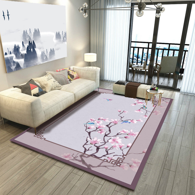 Olden Chinoiserie Rug Multicolor Bird and Flower Print Rug Non-Slip Machine Washable Rug for Living Room Light Purple Clearhalo 'Area Rug' 'Rug' 2256823