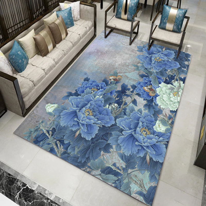 Olden Chinoiserie Rug Multicolor Bird and Flower Print Rug Non-Slip Machine Washable Rug for Living Room Ocean Blue Clearhalo 'Area Rug' 'Rug' 2256826