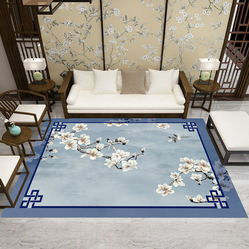 Olden Chinoiserie Rug Multicolor Bird and Flower Print Rug Non-Slip Machine Washable Rug for Living Room Blue Clearhalo 'Area Rug' 'Rug' 2256828