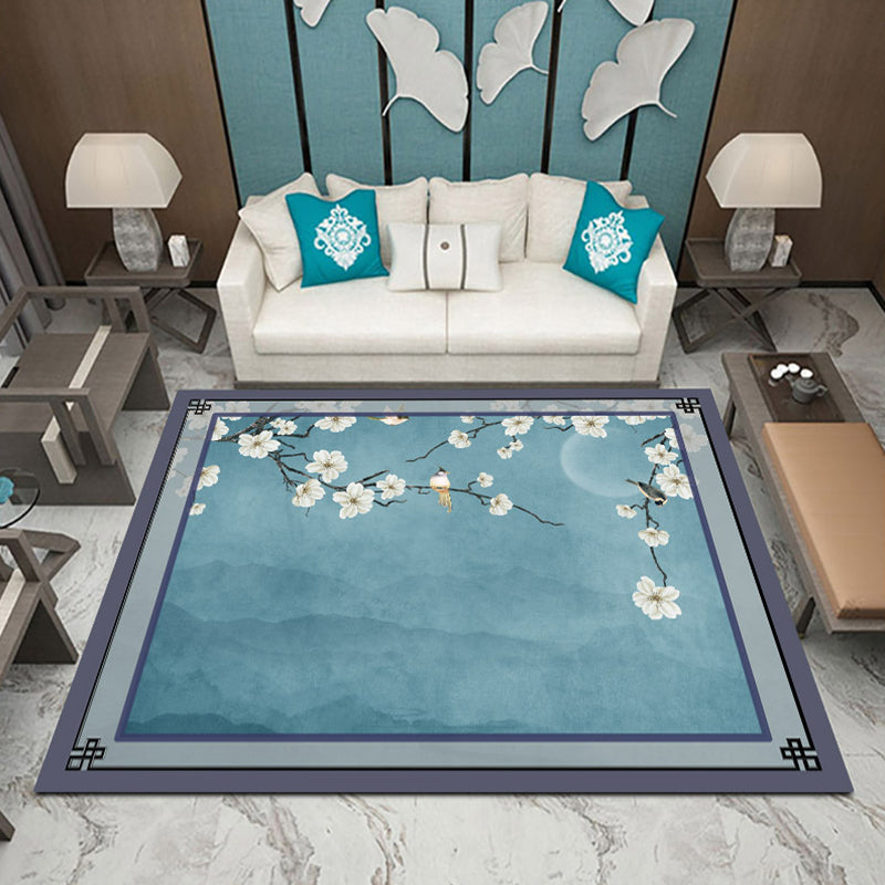 Olden Chinoiserie Rug Multicolor Bird and Flower Print Rug Non-Slip Machine Washable Rug for Living Room Lake Blue Clearhalo 'Area Rug' 'Rug' 2256829