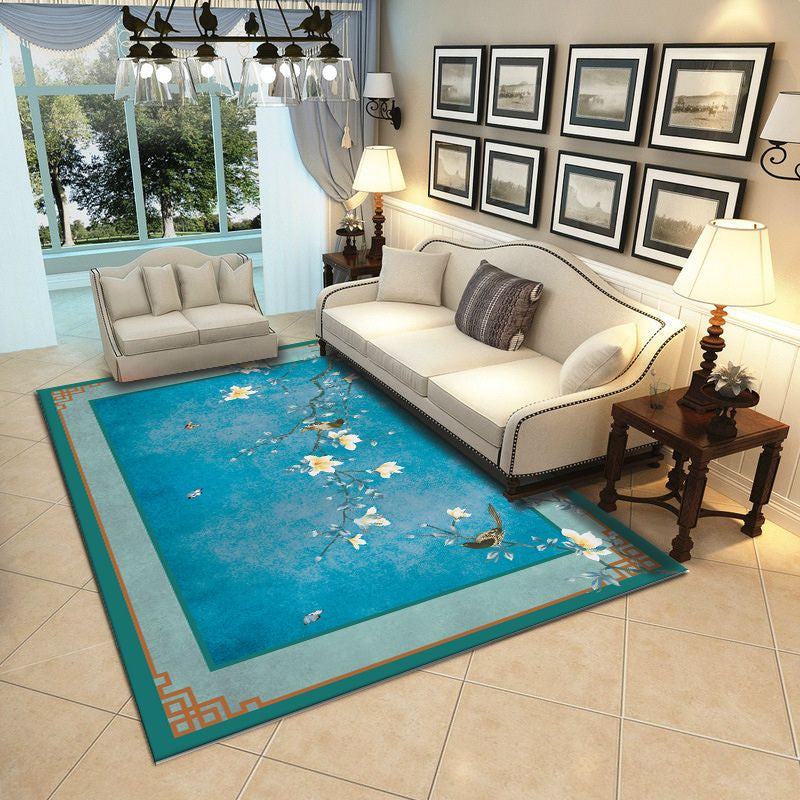 Pastoral Multicolor Chinese Rug Synthetics Flower Carpet Anti-Slip Backing Pet-Friendly Machine Wash Rug for Drawing Room Lake Blue Clearhalo 'Area Rug' 'Rug' 2256831