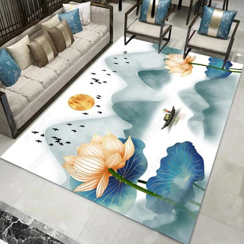 Pastoral Multicolor Chinese Rug Synthetics Flower Carpet Anti-Slip Backing Pet-Friendly Machine Wash Rug for Drawing Room Blue-Green Clearhalo 'Area Rug' 'Rug' 2256840