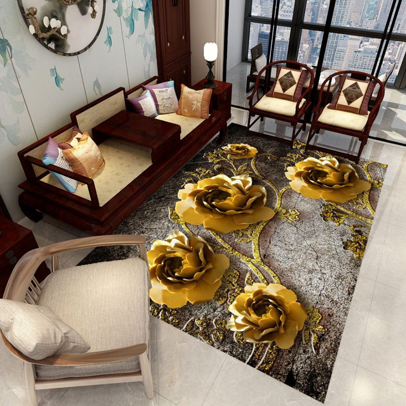 Pastoral Multicolor Chinese Rug Synthetics Flower Carpet Anti-Slip Backing Pet-Friendly Machine Wash Rug for Drawing Room Gold Clearhalo 'Area Rug' 'Rug' 2256841