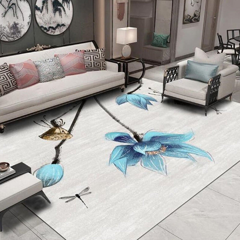 Pastoral Multicolor Chinese Rug Synthetics Flower Carpet Anti-Slip Backing Pet-Friendly Machine Wash Rug for Drawing Room Blue Clearhalo 'Area Rug' 'Rug' 2256844