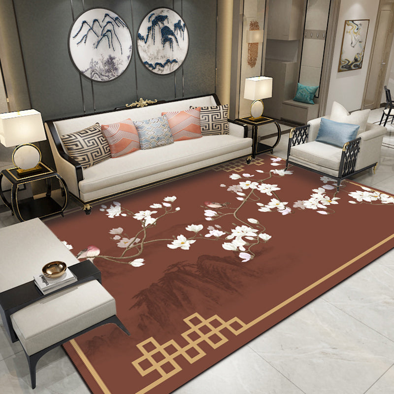 Multi-Colored Drawing Room Rug Oriental Flower Rug Polypropylene Machine Washable Non-Slip Backing Pet-Friendly Rug Dark Red Clearhalo 'Area Rug' 'Rug' 2256848