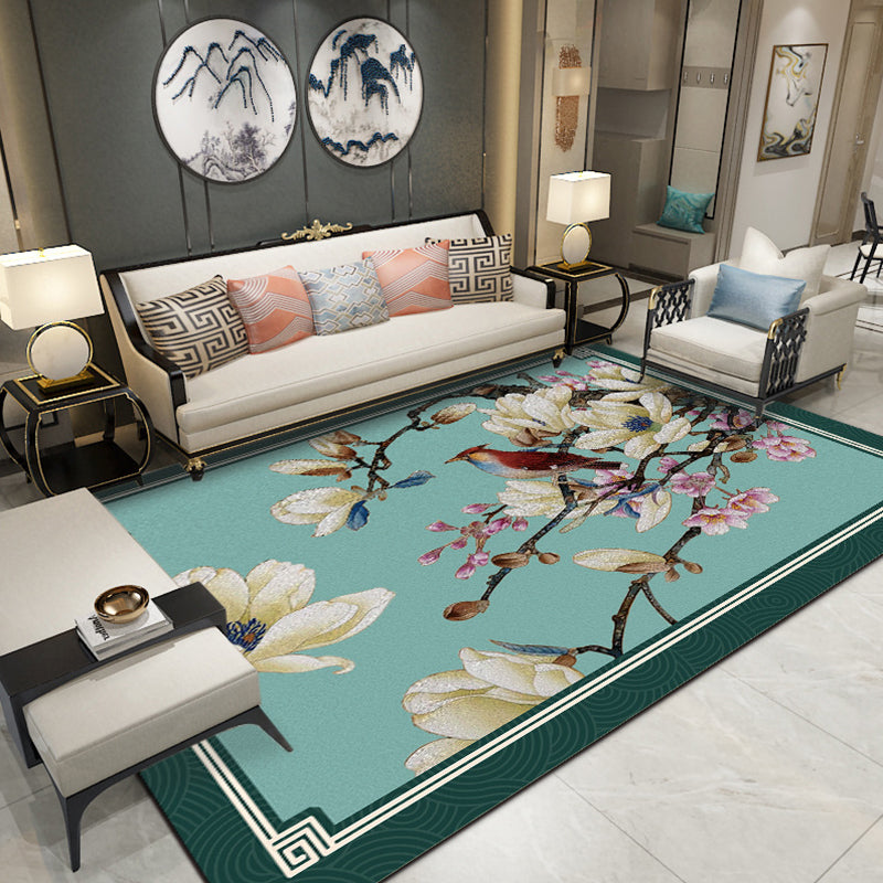 Multi-Colored Drawing Room Rug Oriental Flower Rug Polypropylene Machine Washable Non-Slip Backing Pet-Friendly Rug Blue Clearhalo 'Area Rug' 'Rug' 2256851