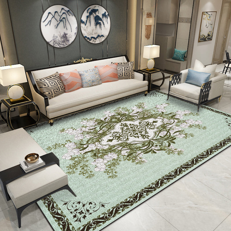 Multi-Colored Drawing Room Rug Oriental Flower Rug Polypropylene Machine Washable Non-Slip Backing Pet-Friendly Rug Green Clearhalo 'Area Rug' 'Rug' 2256852