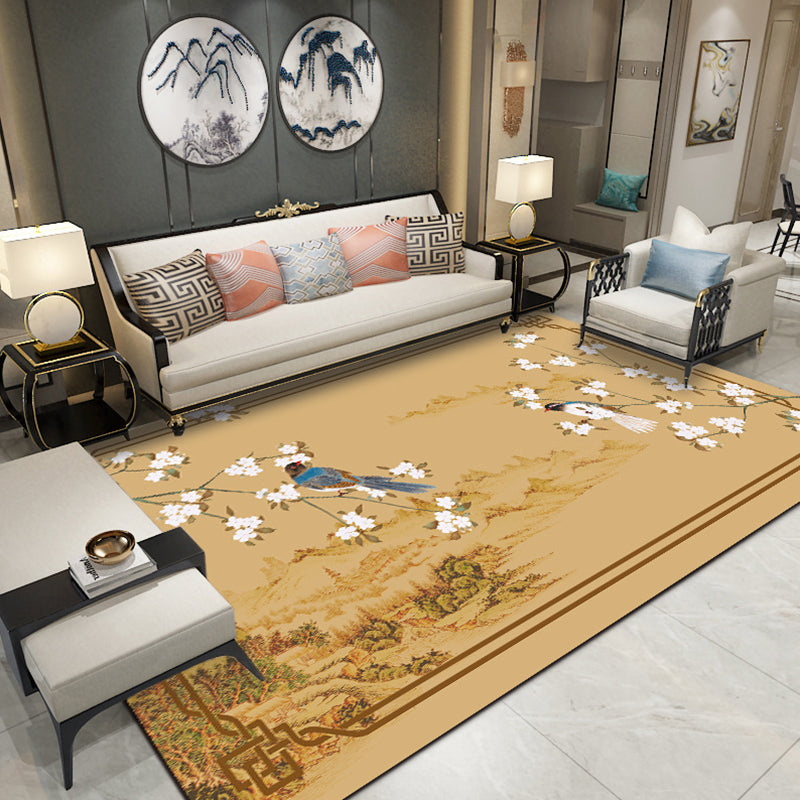 Multi-Colored Drawing Room Rug Oriental Flower Rug Polypropylene Machine Washable Non-Slip Backing Pet-Friendly Rug Yellow Clearhalo 'Area Rug' 'Rug' 2256853