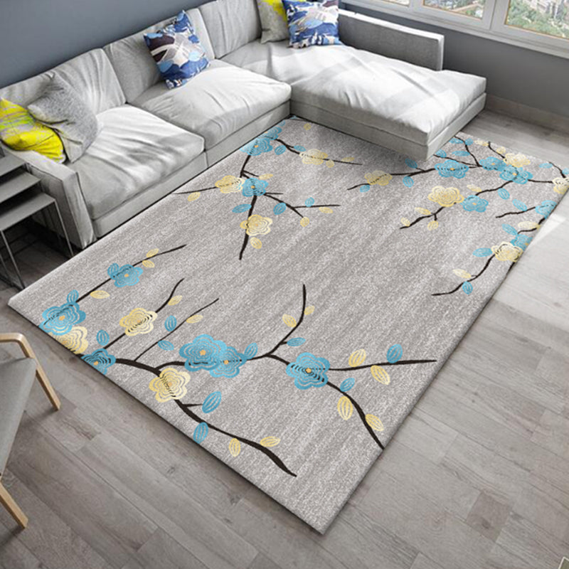 Japanese Painting Printed Rug Multi Color Synthetics Rug Non-Slip Backing Pet-Friendly Rug for Drawing Room Sky Blue Clearhalo 'Area Rug' 'Rug' 2256923
